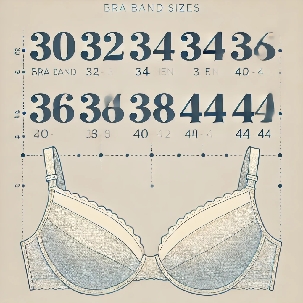 A visual representation of bra band sizes in a clean and simple format. The image shows a range of bra band sizes such as 30, 32, 34, 36, 38, 40, 42,